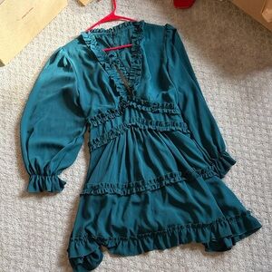 Amazon Teal Ruffle Mini Dress
